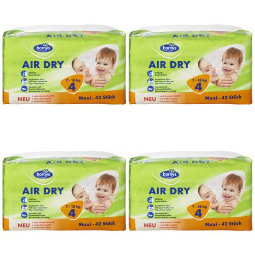 4 x Bornys Windeln Air Dry Maxi Größe 4 Babywindeln 42 Stück