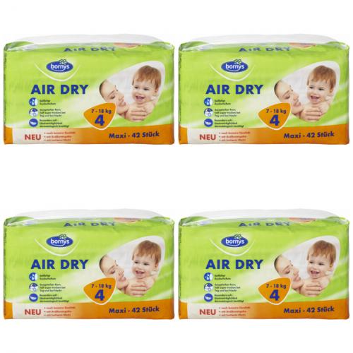 4 x Bornys Windeln Air Dry Maxi Gre 4 Babywindeln 42 Stck