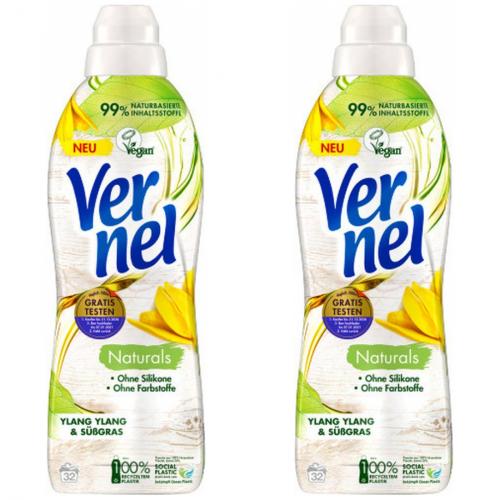 2 x Vernel Weichspler Naturals Ylang Ylang & Sgras 32 Waschladungen 800ml