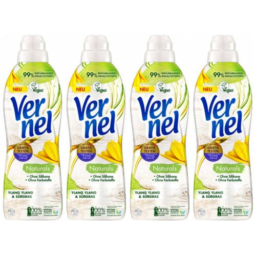 4 x Vernel Weichspler Naturals Ylang Ylang & Sgras 32 Waschladungen 800ml