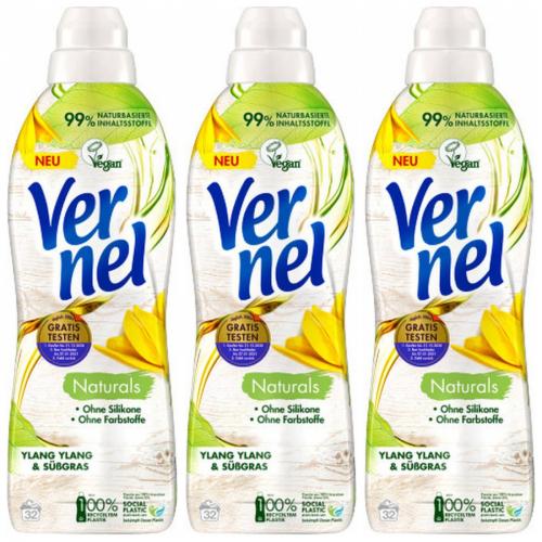 3 x Vernel Weichspler Naturals Ylang Ylang & Sgras 32 Waschladungen 800ml