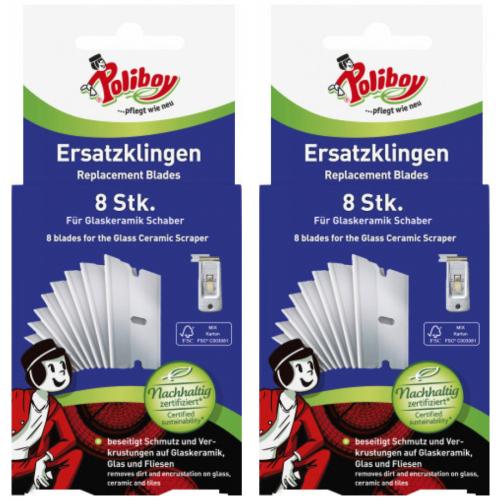 2 x Poliboy Ceranschaber Ersatzklingen fr Glaskeramik Schaber 8 Stck