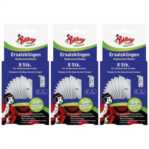 3 x Poliboy Ceranschaber Ersatzklingen fr Glaskeramik Schaber 8 Stck