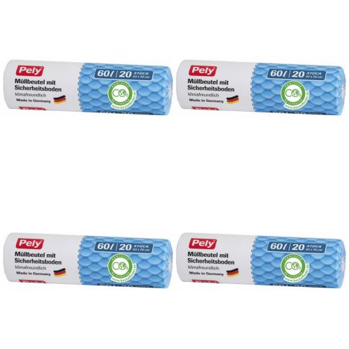 4 x Pely Mllbeutel mit Sicherheitsboden Mlleimer-Beutel 60 Liter 20 Stck