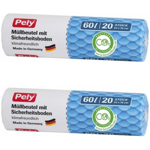 2 x Pely Mllbeutel mit Sicherheitsboden Mlleimer-Beutel 60 Liter 20 Stck