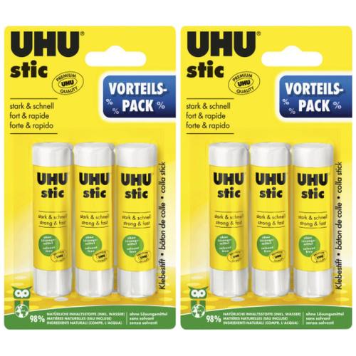 2 x Uhu Stic Klebestift Bastelkleber Vorteilspack Stark+Schnell 3x8,2g