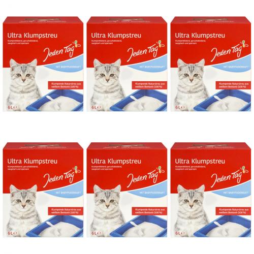 6 x  JedenTag Ultra Klumpstreu Naturstreu 6 Liter Beutel