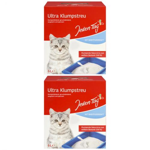 2 x  JedenTag Ultra Klumpstreu Naturstreu 6 Liter Beutel