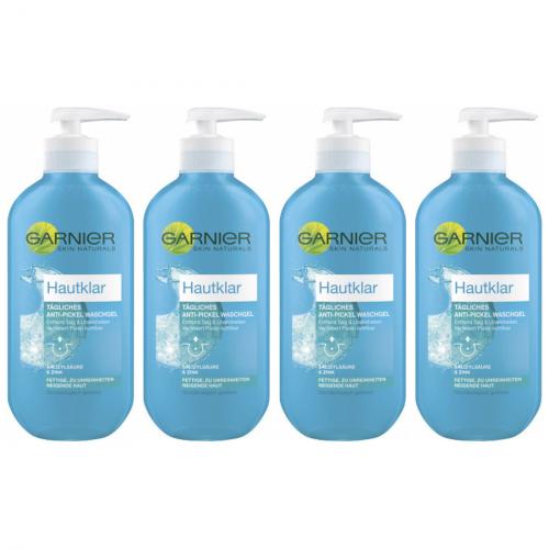 4 x Garnier Hautklar Anti-Pickel Waschgel Skin Active Gesicht 200ml