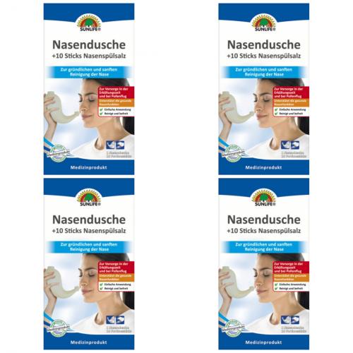 4 x Sunlife Nasendusche + 10 Salzsticks Medizinprodukt Pollenflug Erkältung 22,5g