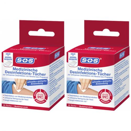 2 x SOS Medizinische Desinfektionstcher 20 Stck Box