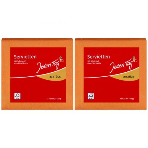 2 x JedenTag Servietten Orange Papierservietten 3-lagig 30 Stck