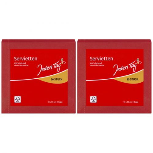 2 x JedenTag Servietten Rot Papierservietten 3-lagig 30 Stck