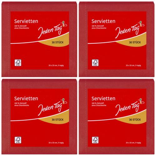 4 x JedenTag Servietten Rot Papierservietten 3-lagig 30 Stck