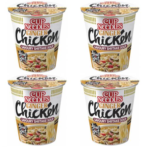 4 x Cup Noodles Ginger Chicken Ingwer Hähnchen Becher Instant-Nudeln Cup 63g