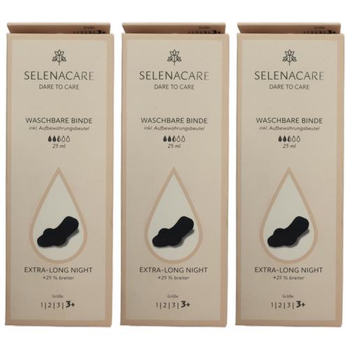 3 x Selenacare Waschbare Binde Extra-Long Night Gre 3+ Schwarz 1 Stck