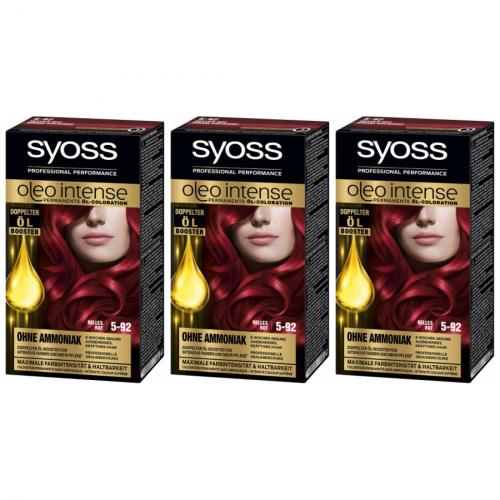 3 x SYOSS Oleo Intense  l-Coloration 5-92 Helles Rot 115ml