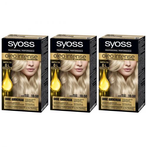 3 x Syoss Oleo Intense l-Coloration 10-50 Helles Aschblond 115ml