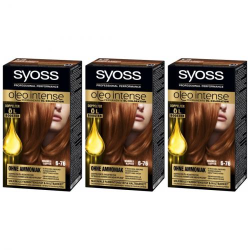 3 x Syoss Oleo Intense l-Coloration 6-76 Warmes Kupfer 115ml