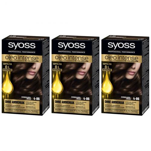 3 x Syoss Oleo Intense Haarfarbe Öl-Coloration 4-86 Schokoladenbraun 115ml