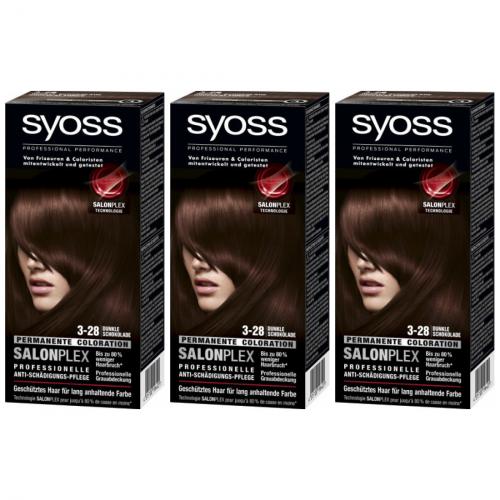 3 x Syoss Coloration 3-28 Dunkle Schokolade mit Salonplex 115ml