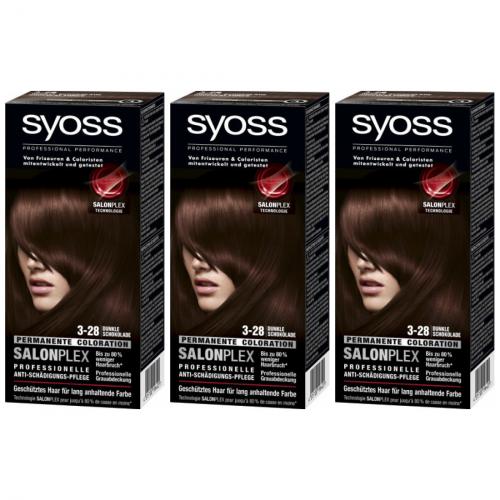 3 x Syoss Coloration 3-28 Dunkle Schokolade mit Salonplex 115ml