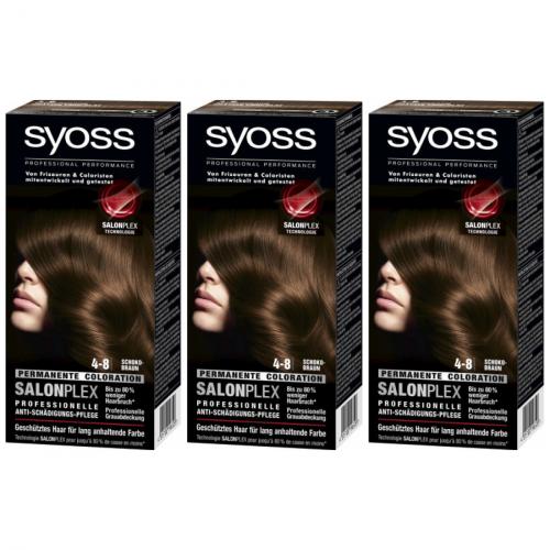 3 x Syoss Haarfarbe Permanente Coloration Schokobraun 4-8 115ml
