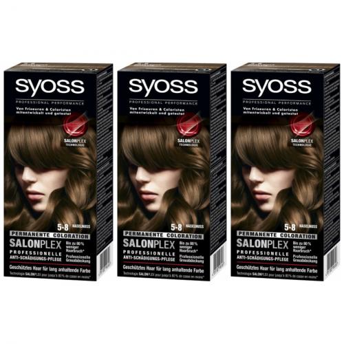 3 x Syoss Haarfarbe Öl-Coloration Farbe: Haselnuss 5-8 115ml