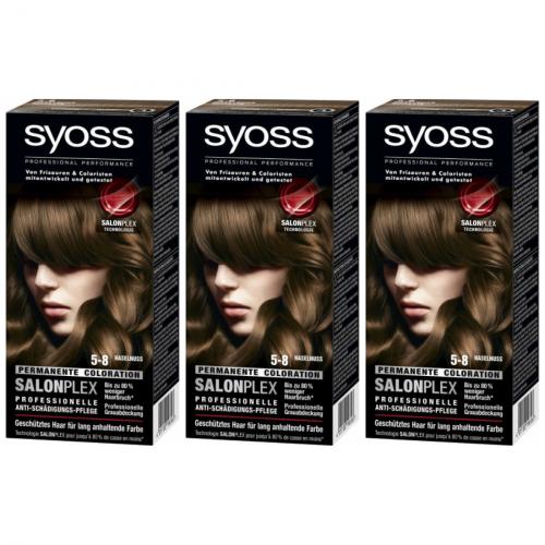 3 x Syoss Haarfarbe l-Coloration Farbe: Haselnuss 5-8 115ml