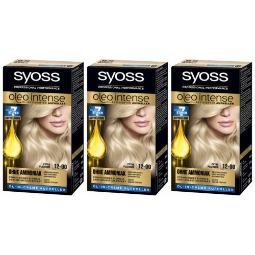 3 x Syoss Oleo Intense l Aufheller 12-00 Extra Platinum Stufe 3 115ml