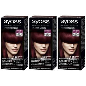 3 x Syoss Haarfarbe Permanente Coloration Leuchtendes Rot-Violett Nr. 4-22 115ml