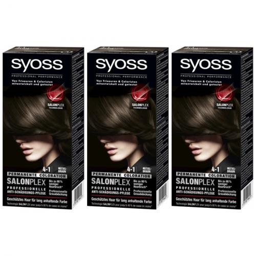 3 x Syoss Haarfarbe Coloration Mittelbraun 4-1 115ml