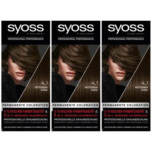 3 x Syoss Haarfarbe Coloration Mittelbraun 4-1 115ml