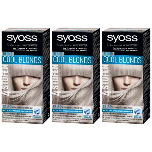 3 x Syoss Blond Haarfarbe Coloration Kühles Platinblond 12-59 115ml