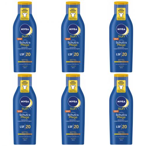 6 x Nivea Sonnenmilch LSF20 Flasche Schutz und Pflege 250ml