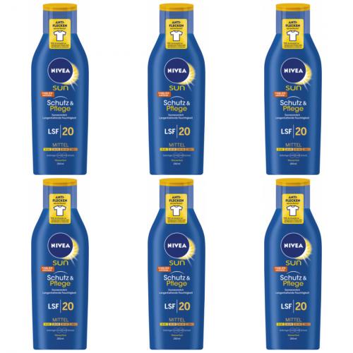 6 x Nivea Sonnenmilch LSF20 Flasche Schutz und Pflege 250ml