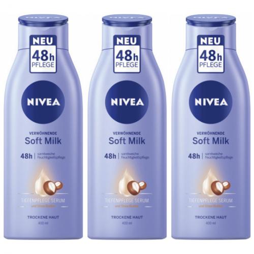 3 x Nivea Verwhnende Soft Milk 400ml Flasche