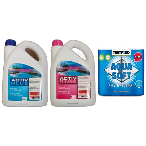 ACTIV BLUE und ACTIV RINSE je 2 Liter TRIGANO by THETFORD + Aqua Soft Toilettenpapier 4 Rollen