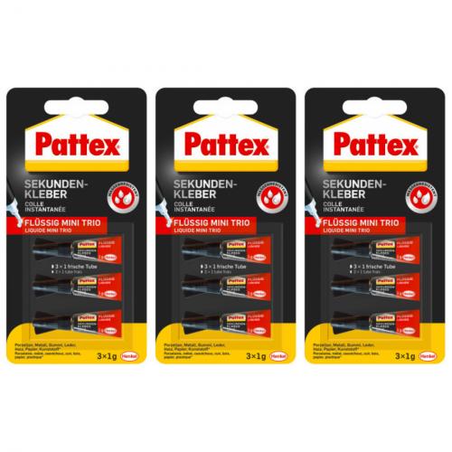 3 x Pattex Sekundenkleber Mini-Trio 3x1g