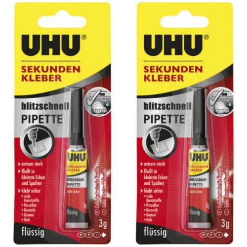 2 x Uhu Sekundenkleber blitzschnell Pipette 3g