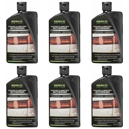 6 x Gecko Car Care Sticker / Aufkleber / Klebstoff Entferner Remover 500ml