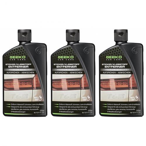 3 x Gecko Car Care Sticker / Aufkleber / Klebstoff Entferner Remover 500ml