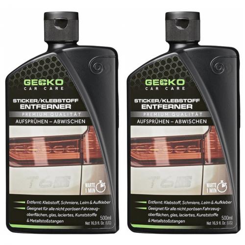 2 x Gecko Car Care Sticker / Aufkleber / Klebstoff Entferner Remover 500ml