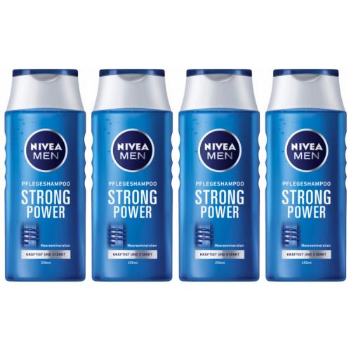 4 x Nivea Men  Pflegeshampoo Strong Power 250ml Flasche