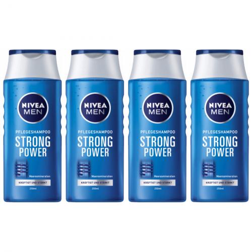 4 x Nivea Men  Pflegeshampoo Strong Power 250ml Flasche