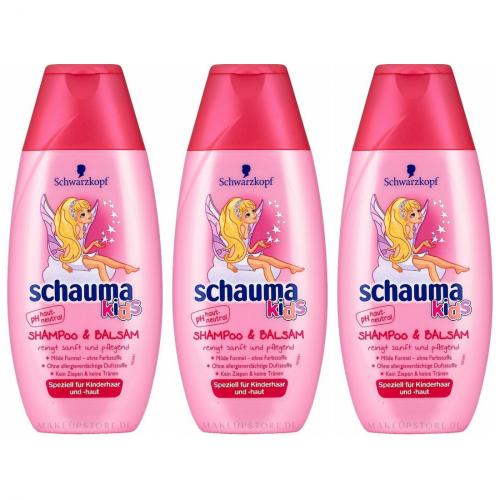 3 x Schauma Kids Shampoo + Balsam für Mädchen Vegane Formel 250ml