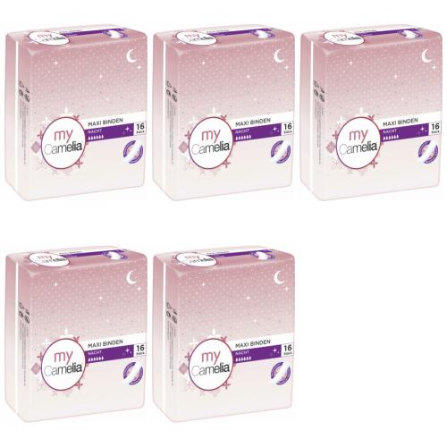 5 x Camelia Maxi Binden Nacht Damenbinden 16 Stck