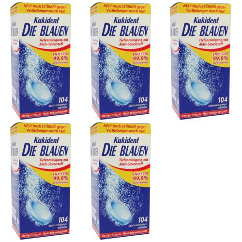 5 x Kukident Die Blauen Reinigungstabletten Zahnprothesenreiniger 104 Stck
