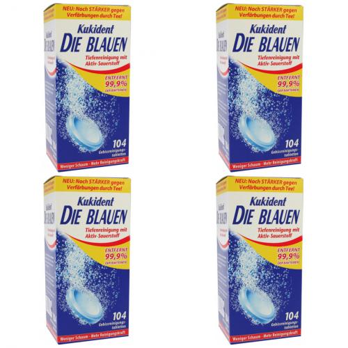 4 x Kukident Die Blauen Reinigungstabletten Zahnprothesenreiniger 104 Stck