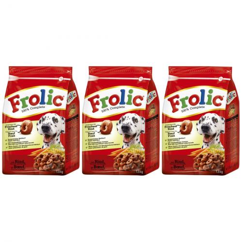 3 x Frolic Trockenfutter Hundefutter Rind 1,5kg